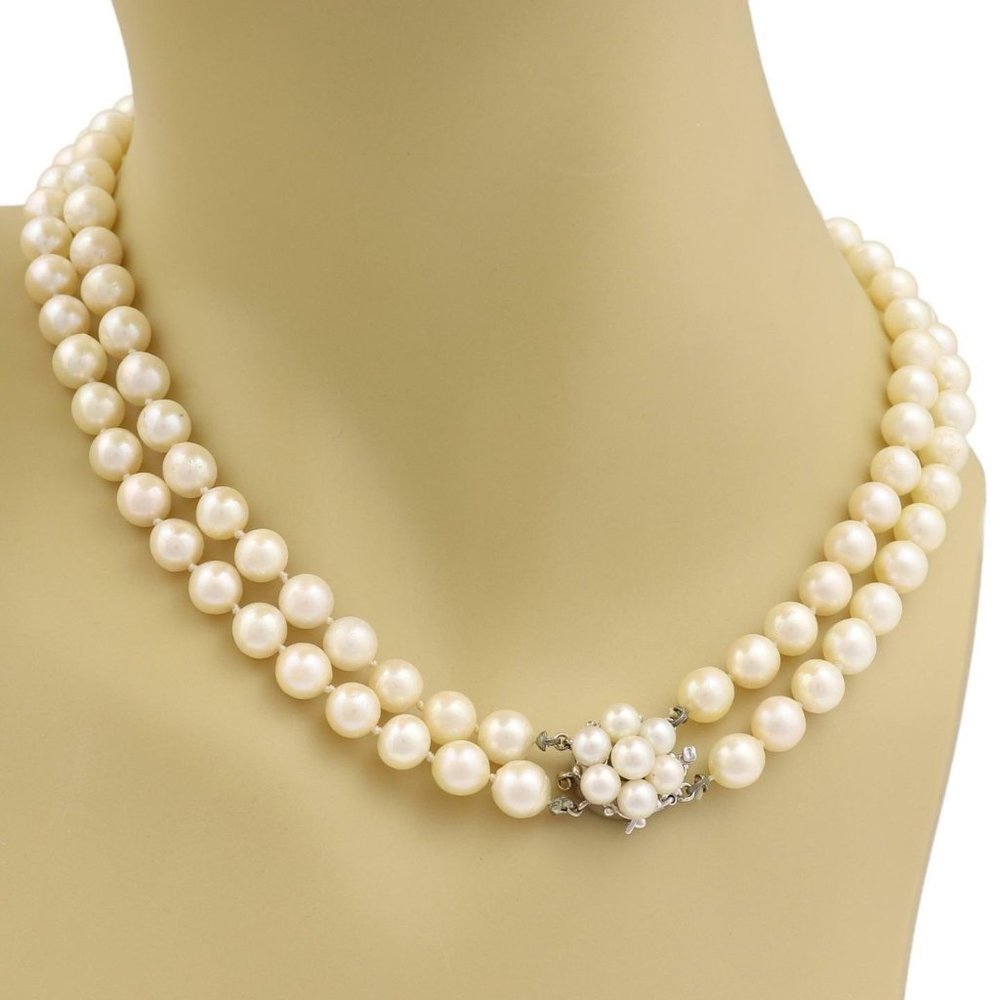Vintage 14k WGold Double Strand Pearls Necklace